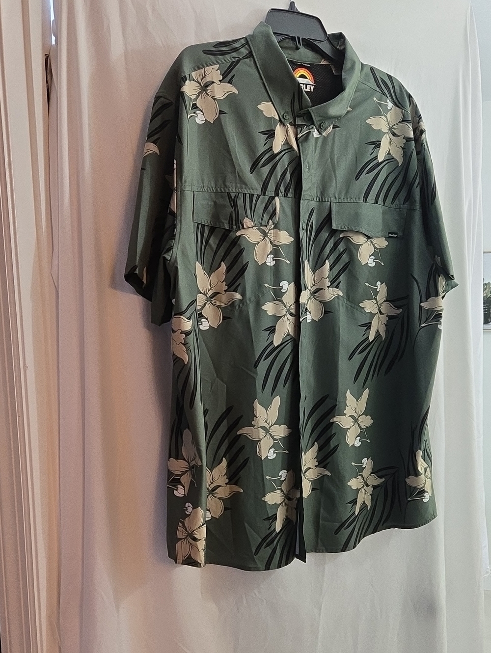 Hurley Olive Green Floral Camp Shirt